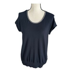 Lafayette‎ 148 New York Black Stretch Short Sleeve Metal Neck Size Medium